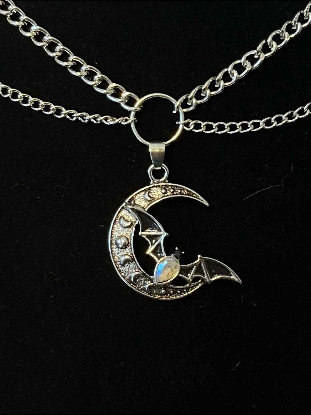 Hand Crafted Silver Moon & Bat Pendant Necklace - Picture 6 of 6